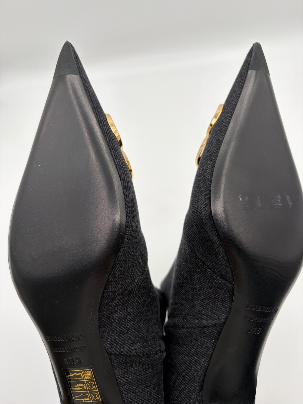 Balenciaga BB Logo Knife Ankle Boots Charcoal Wool Gold Hardware Pointed Toe EU - Picture 3 of 14